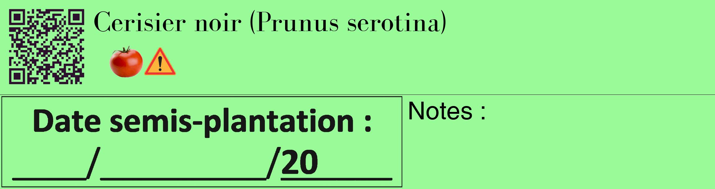 Étiquette de : Prunus serotina - format c - style noire14_basique_basiquebod avec qrcode et comestibilité simplifiée