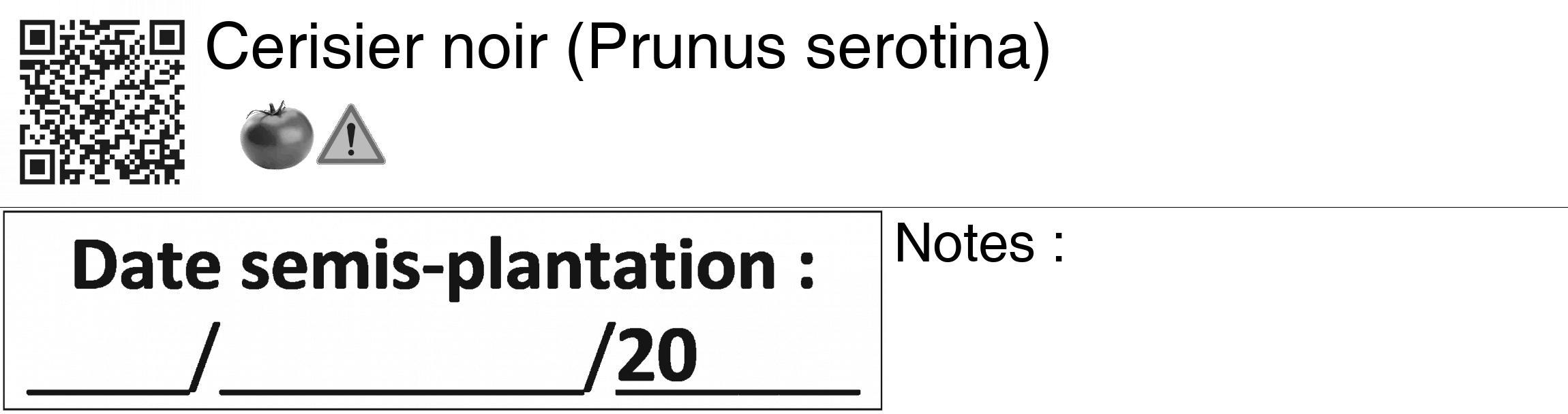 Étiquette de : Prunus serotina - format c - style noire60_basiquegrrvhel avec qrcode et comestibilité simplifiée