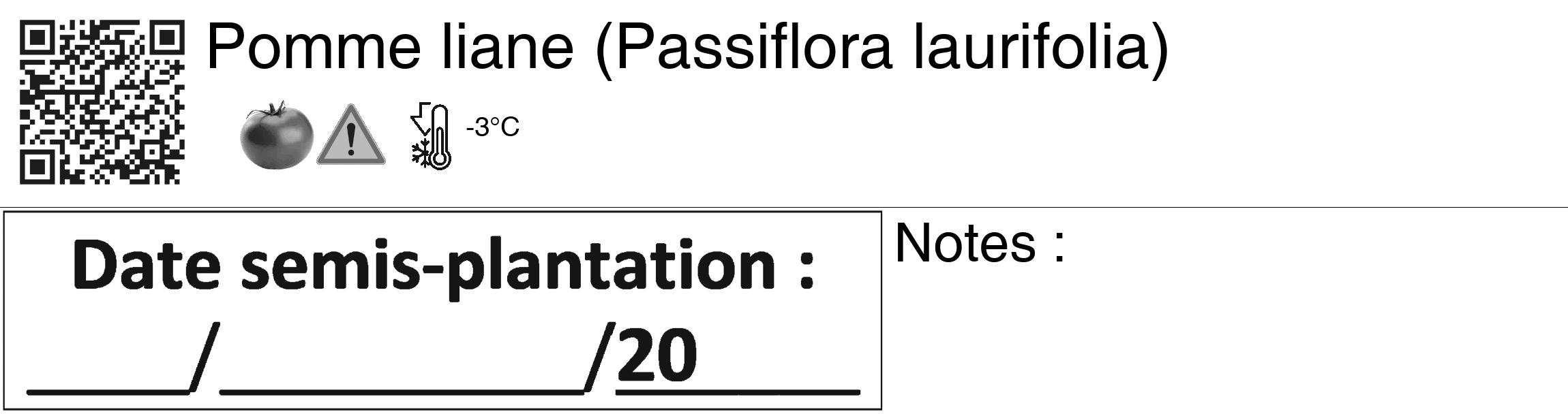 Étiquette de : Passiflora laurifolia - format c - style noire60_basiquegrrvhel avec qrcode et comestibilité simplifiée