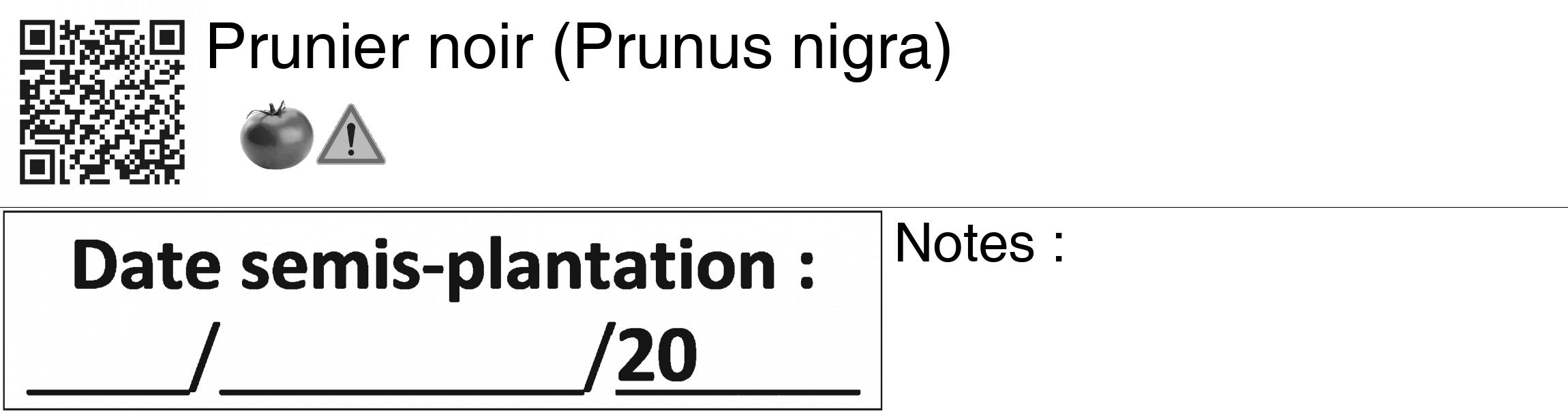 Étiquette de : Prunus nigra - format c - style noire60_basiquegrrvhel avec qrcode et comestibilité simplifiée
