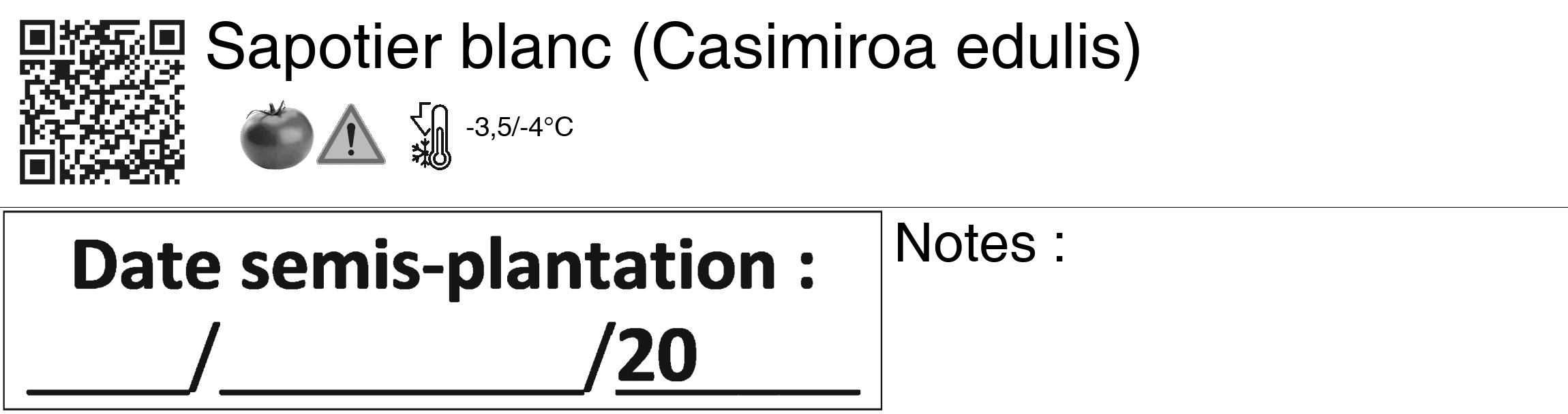 Étiquette de : Casimiroa edulis - format c - style noire60_basiquegrrvhel avec qrcode et comestibilité simplifiée