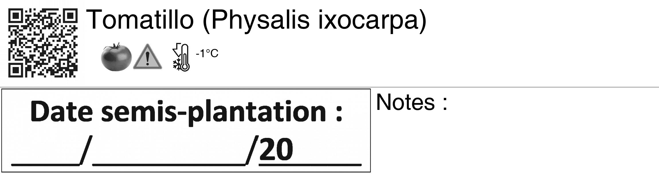 Étiquette de : Physalis ixocarpa - format c - style noire60_basiquegrrvhel avec qrcode et comestibilité simplifiée