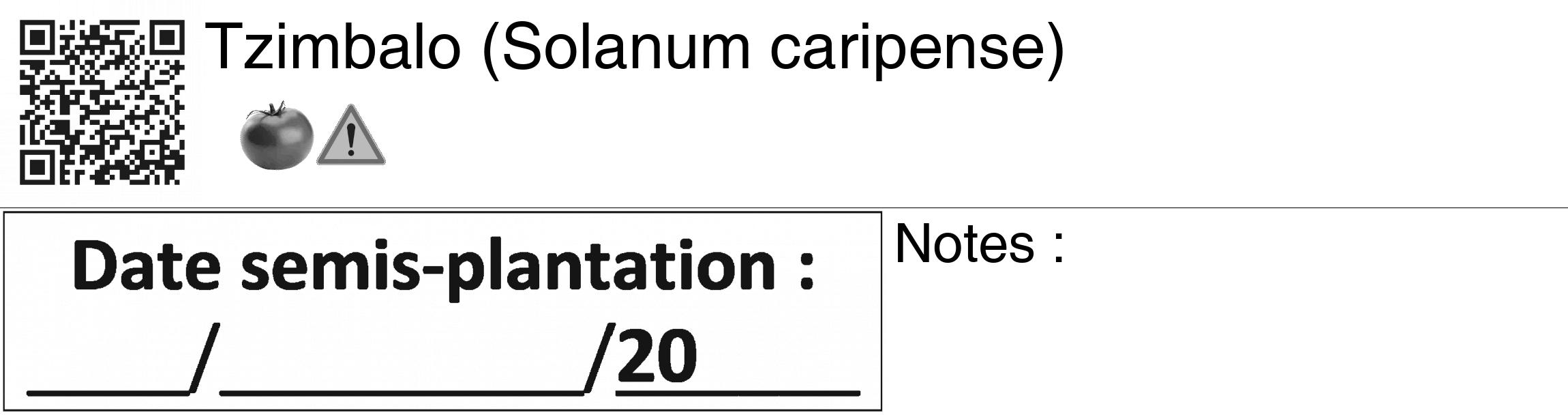 Étiquette de : Solanum caripense - format c - style noire60_basiquegrrvhel avec qrcode et comestibilité simplifiée