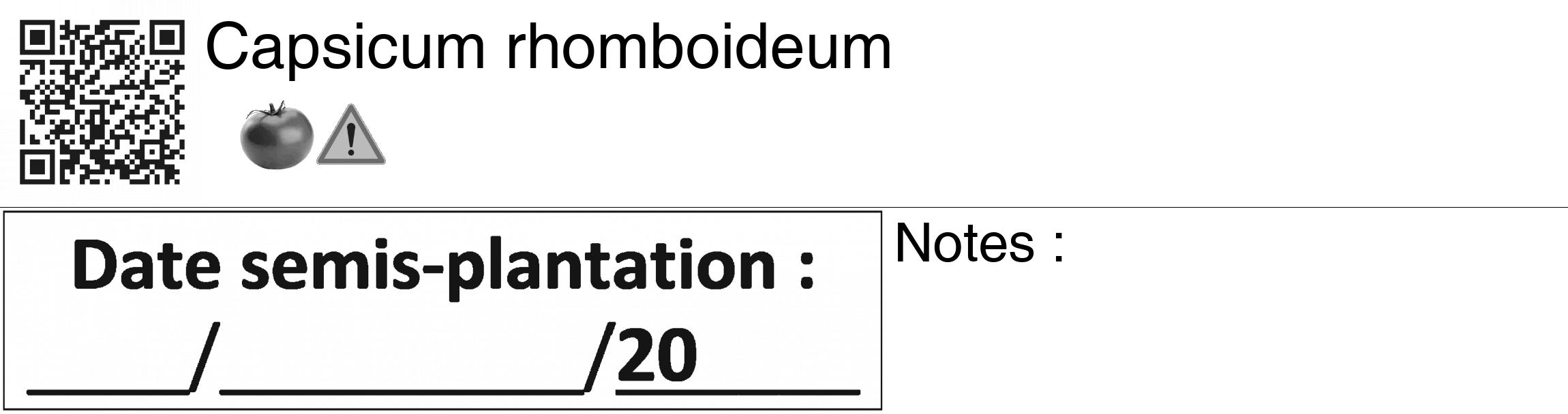 Étiquette de : Capsicum rhomboideum - format c - style noire60_basiquegrrvhel avec qrcode et comestibilité simplifiée