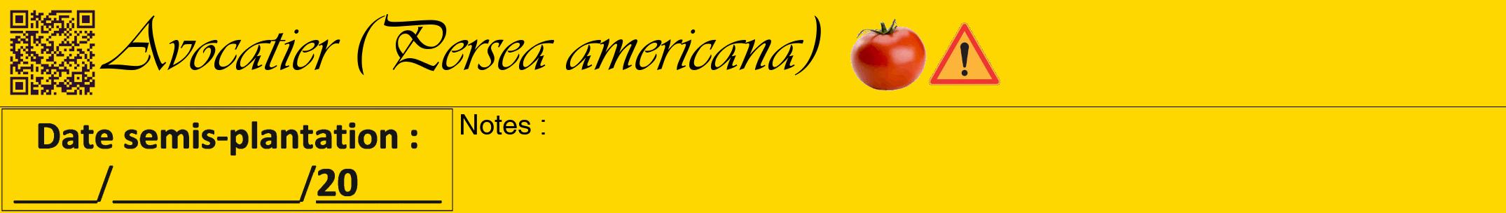 Étiquette de : Persea americana - format a - style noire21viv avec qrcode et comestibilité simplifiée
