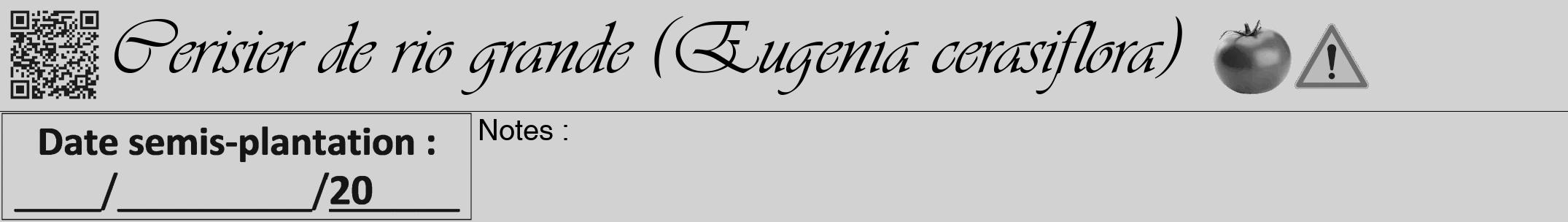 Étiquette de : Eugenia cerasiflora - format a - style noire14viv avec qrcode et comestibilité simplifiée