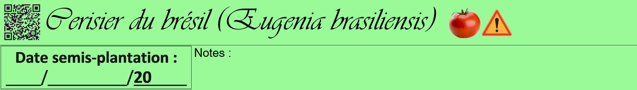 Étiquette de : Eugenia brasiliensis - format a - style noire14viv avec qrcode et comestibilité simplifiée