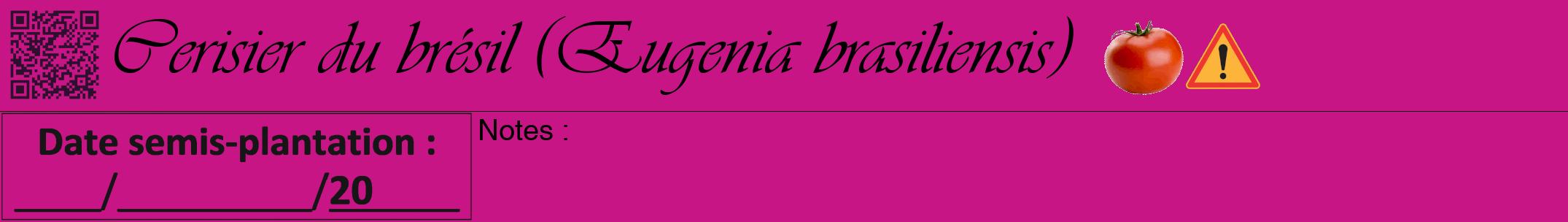 Étiquette de : Eugenia brasiliensis - format a - style noire45viv avec qrcode et comestibilité simplifiée