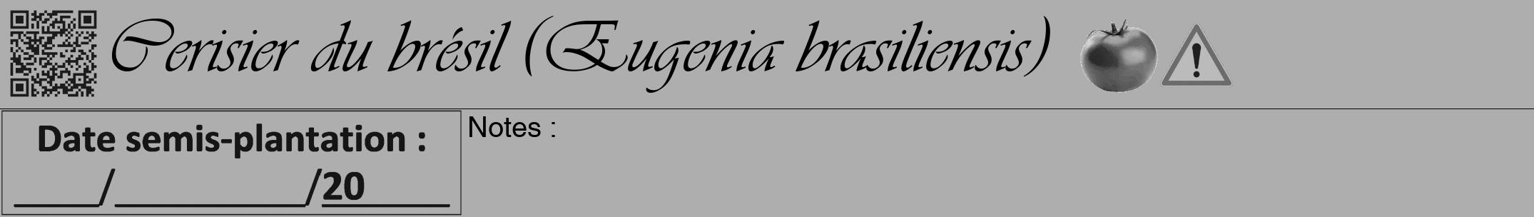 Étiquette de : Eugenia brasiliensis - format a - style noire53viv avec qrcode et comestibilité simplifiée