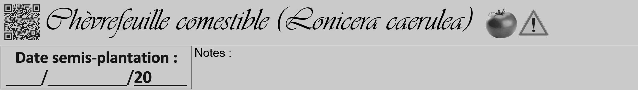 Étiquette de : Lonicera caerulea - format a - style noire21simpleviv avec qrcode et comestibilité simplifiée