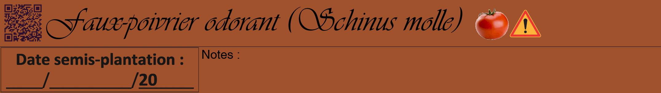 Étiquette de : Schinus molle - format a - style noire32viv avec qrcode et comestibilité simplifiée
