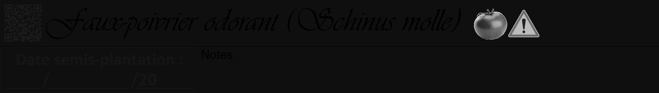 Étiquette de : Schinus molle - format a - style noire7viv avec qrcode et comestibilité simplifiée