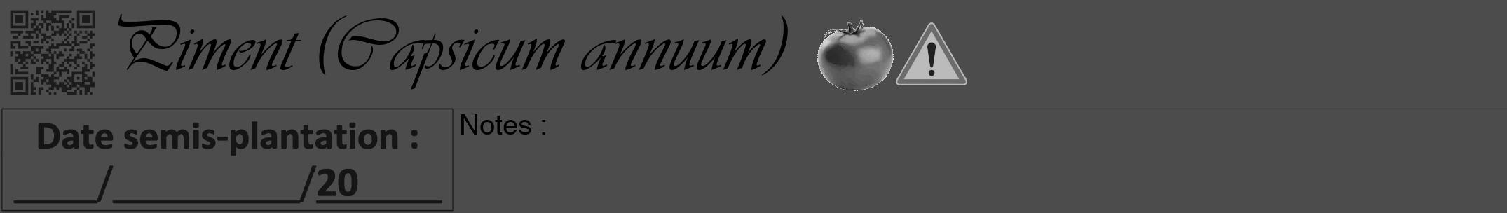 Étiquette de : Capsicum annuum - format a - style noire27viv avec qrcode et comestibilité simplifiée