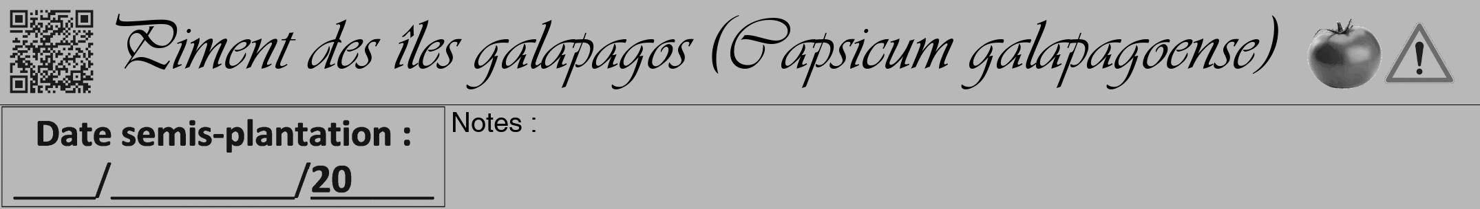 Étiquette de : Capsicum galapagoense - format a - style noire39viv avec qrcode et comestibilité simplifiée