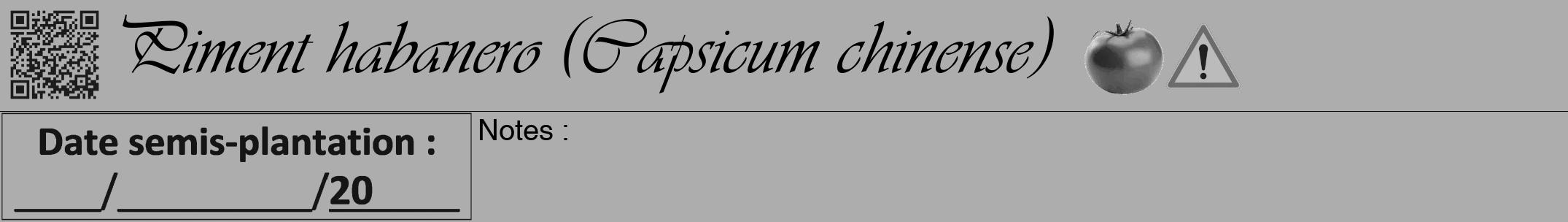 Étiquette de : Capsicum chinense - format a - style noire22viv avec qrcode et comestibilité simplifiée