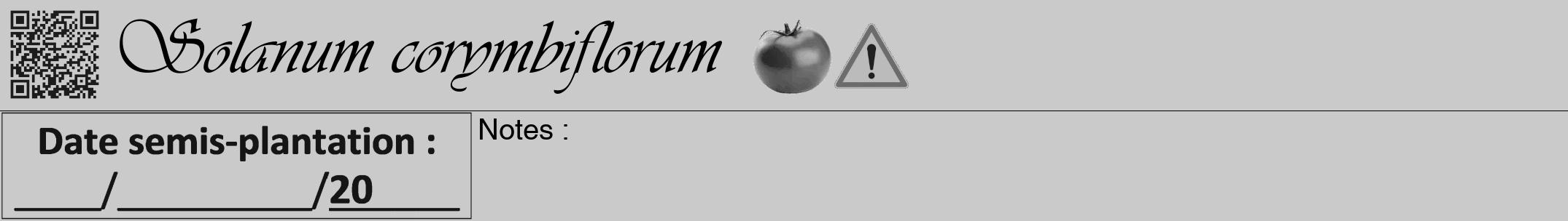 Étiquette de : Solanum corymbiflorum - format a - style noire21viv avec qrcode et comestibilité simplifiée