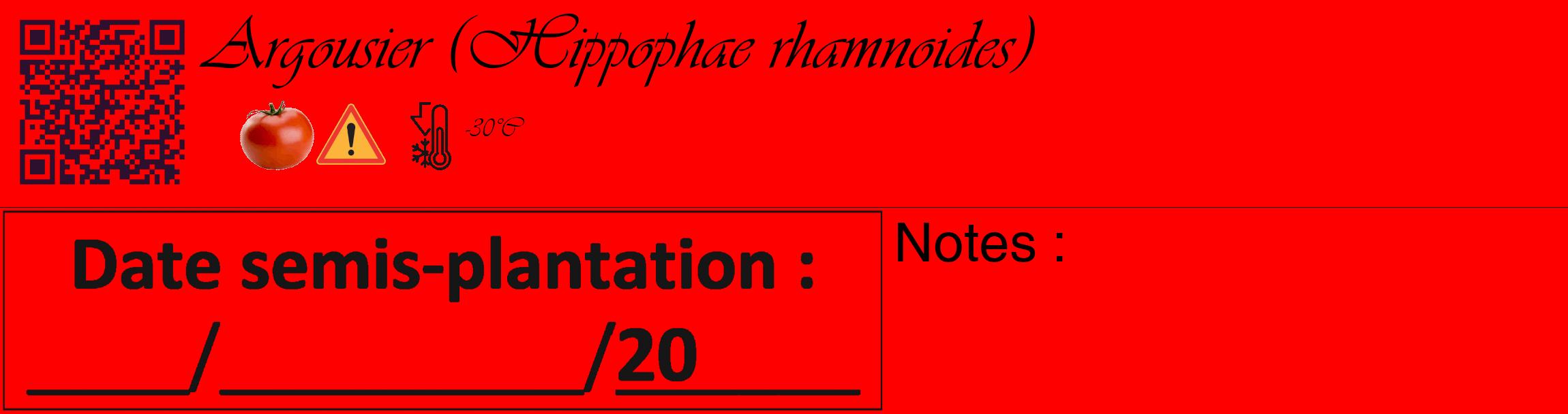 Étiquette de : Hippophae rhamnoides - format c - style noire27_basique_basiqueviv avec qrcode et comestibilité simplifiée