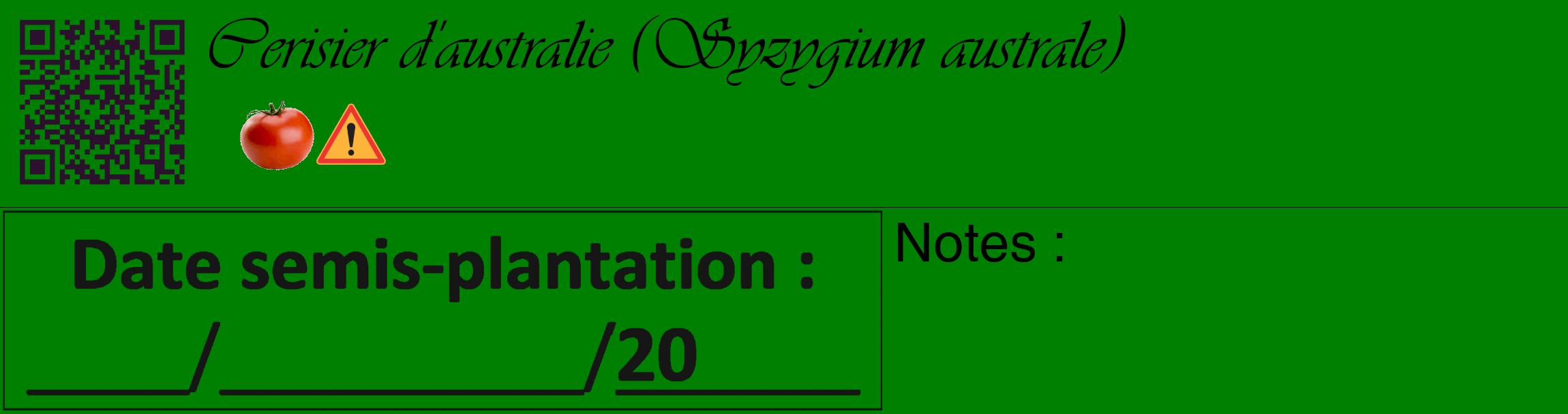 Étiquette de : Syzygium australe - format c - style noire9_basique_basiqueviv avec qrcode et comestibilité simplifiée