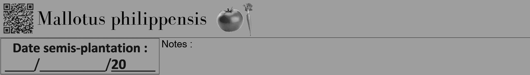 Étiquette de : Mallotus philippensis - format a - style noire23bod avec qrcode et comestibilité simplifiée