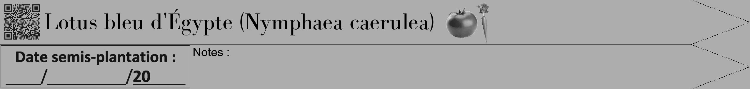 Étiquette de : Nymphaea caerulea - format b - style noire22bod avec qrcode et comestibilité simplifiée