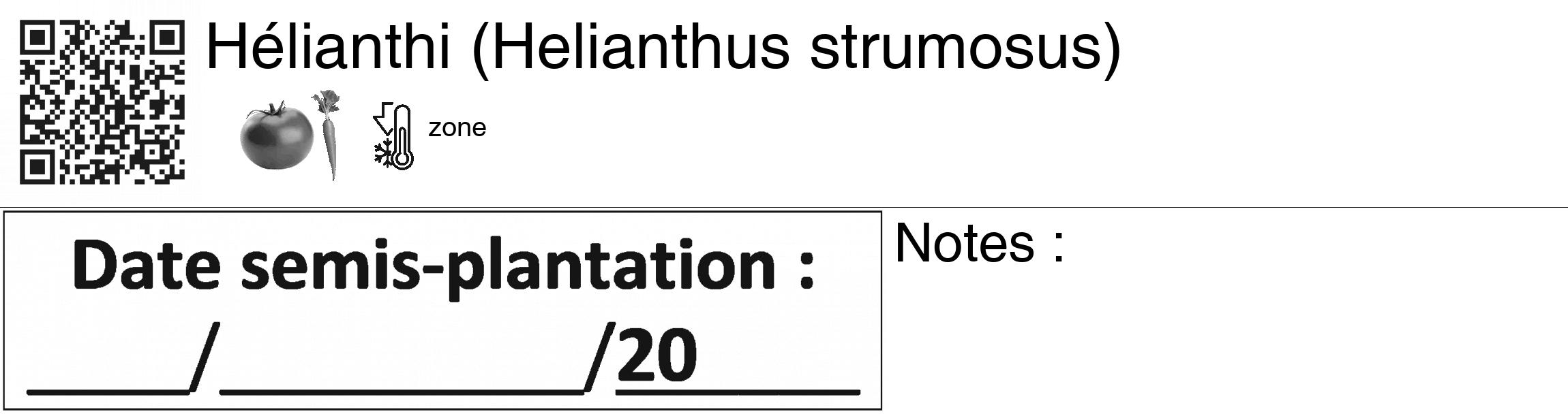 Étiquette de : Helianthus strumosus - format c - style noire60_basiquegrrvhel avec qrcode et comestibilité simplifiée