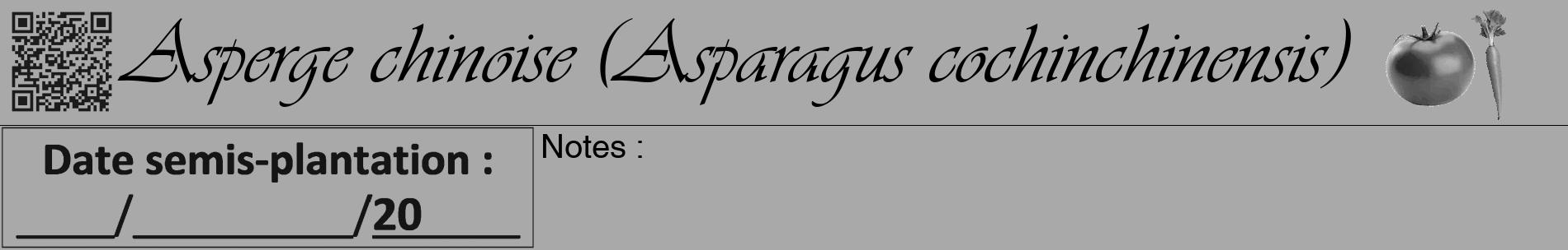 Étiquette de : Asparagus cochinchinensis - format a - style noire13basiqueviv avec qrcode et comestibilité simplifiée