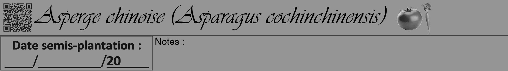 Étiquette de : Asparagus cochinchinensis - format a - style noire16viv avec qrcode et comestibilité simplifiée
