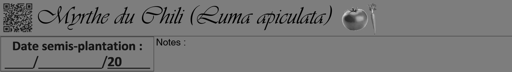 Étiquette de : Luma apiculata - format a - style noire35viv avec qrcode et comestibilité simplifiée