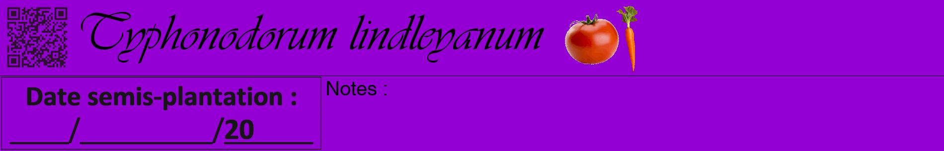 Étiquette de : Typhonodorum lindleyanum - format a - style noire48basiqueviv avec qrcode et comestibilité simplifiée