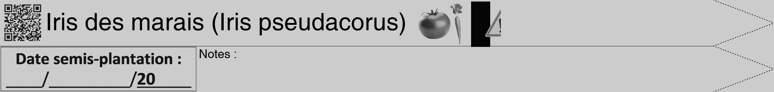 Étiquette de : Iris pseudacorus - format b - style noire0hel avec qrcode et comestibilité simplifiée
