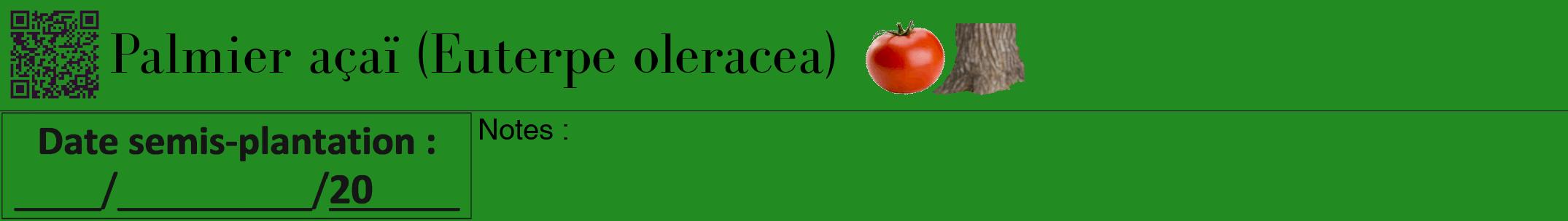 Étiquette de : Euterpe oleracea - format a - style noire10bod avec qrcode et comestibilité simplifiée