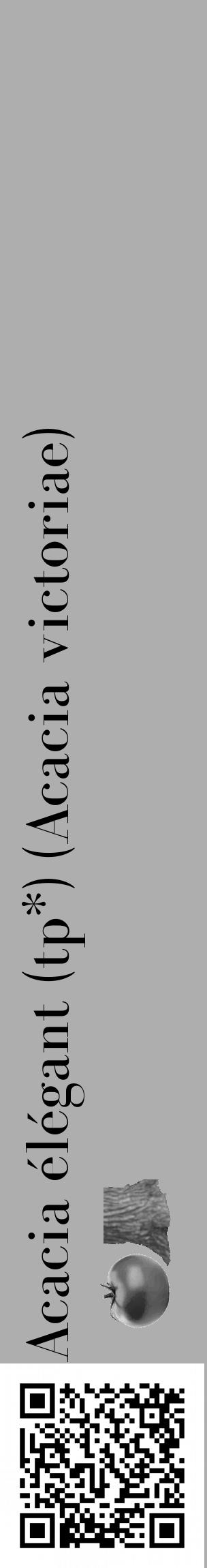 Étiquette de : Acacia victoriae - format c - style noire53_basique_basiquebod avec qrcode et comestibilité simplifiée - position verticale