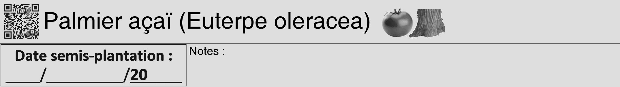 Étiquette de : Euterpe oleracea - format a - style noire20hel avec qrcode et comestibilité simplifiée