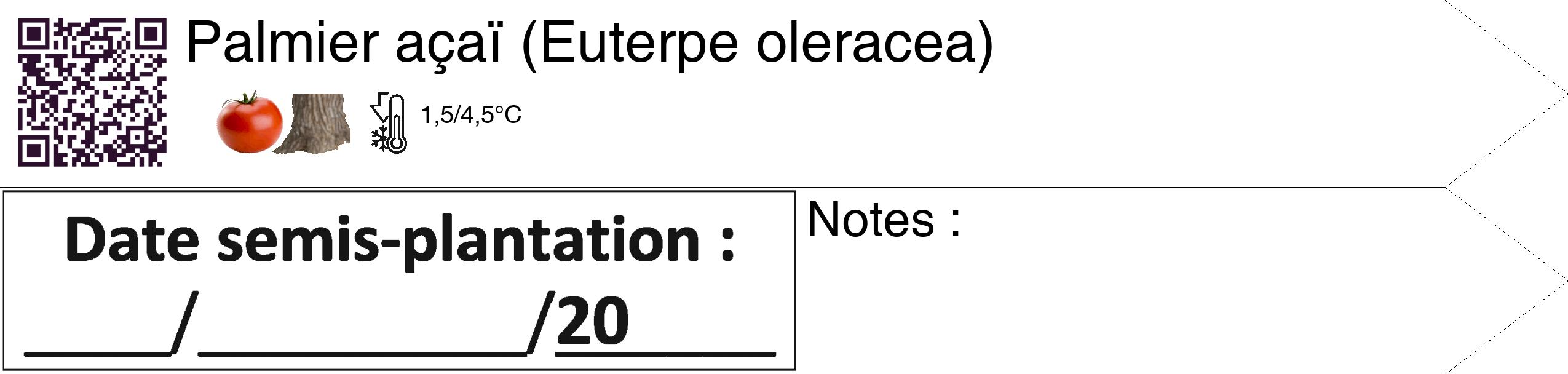 Étiquette de : Euterpe oleracea - format c - style noire60_simple_simplehel avec qrcode et comestibilité simplifiée