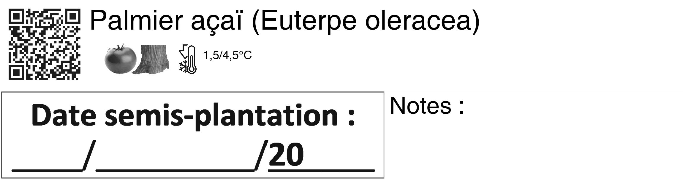 Étiquette de : Euterpe oleracea - format c - style noire60_basiquegrrvhel avec qrcode et comestibilité simplifiée