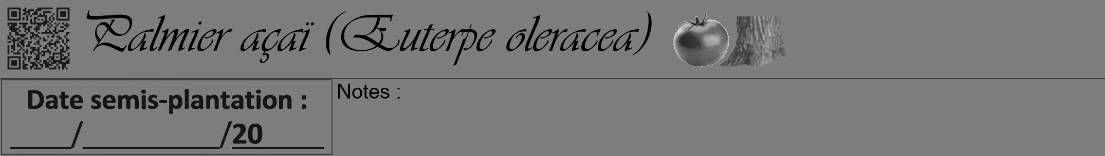 Étiquette de : Euterpe oleracea - format a - style noire35viv avec qrcode et comestibilité simplifiée