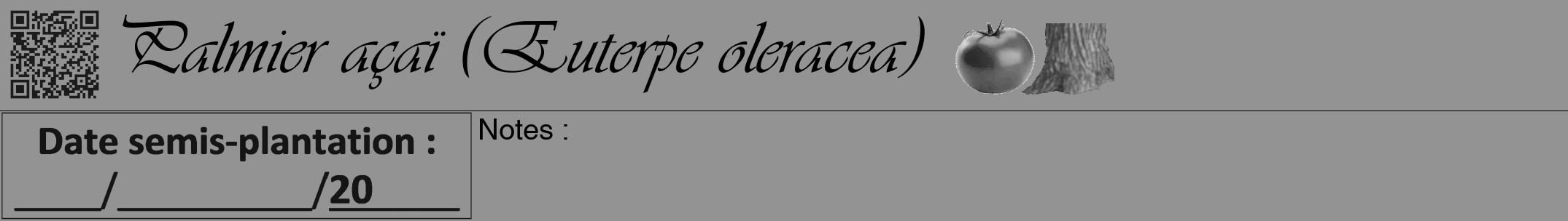 Étiquette de : Euterpe oleracea - format a - style noire44viv avec qrcode et comestibilité simplifiée