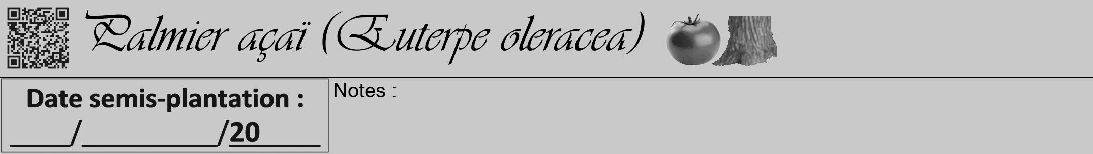 Étiquette de : Euterpe oleracea - format a - style noire54viv avec qrcode et comestibilité simplifiée
