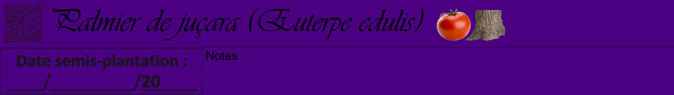 Étiquette de : Euterpe edulis - format a - style noire47viv avec qrcode et comestibilité simplifiée