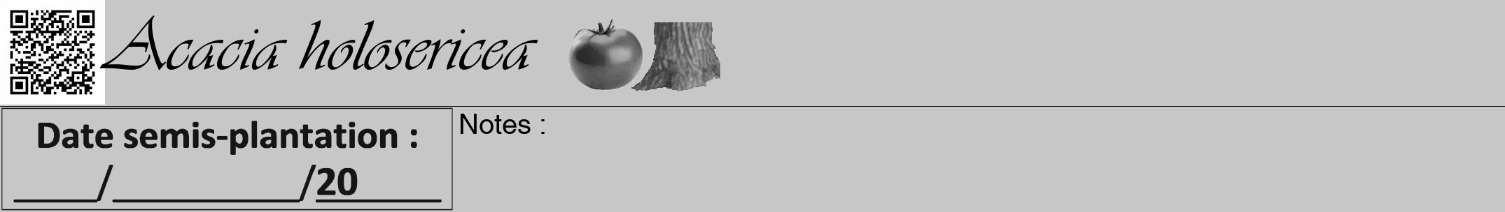 Étiquette de : Acacia holosericea - format a - style noire15viv avec qrcode et comestibilité simplifiée