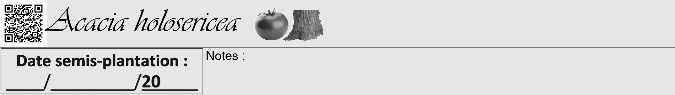 Étiquette de : Acacia holosericea - format a - style noire18viv avec qrcode et comestibilité simplifiée
