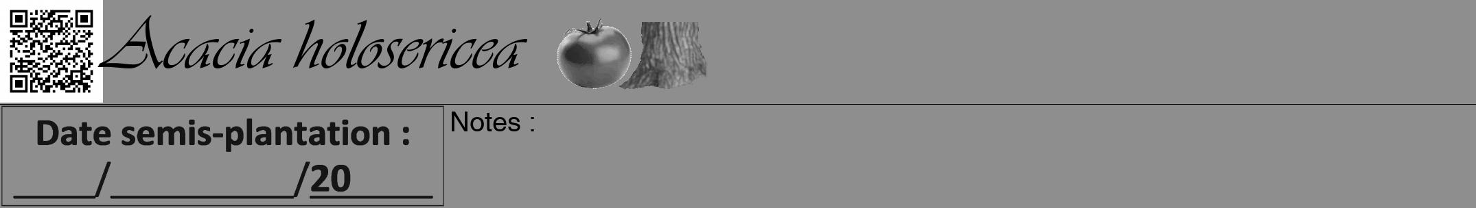 Étiquette de : Acacia holosericea - format a - style noire25viv avec qrcode et comestibilité simplifiée