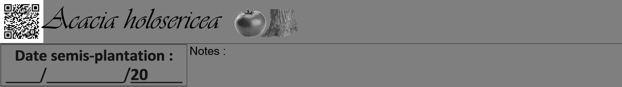 Étiquette de : Acacia holosericea - format a - style noire31viv avec qrcode et comestibilité simplifiée