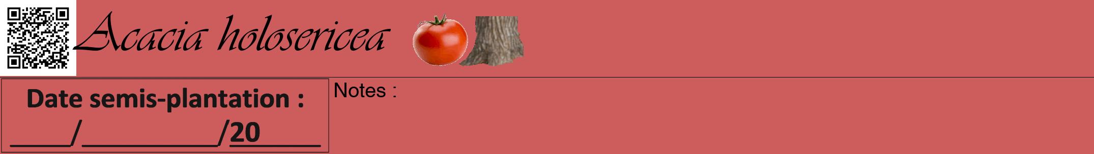 Étiquette de : Acacia holosericea - format a - style noire35viv avec qrcode et comestibilité simplifiée