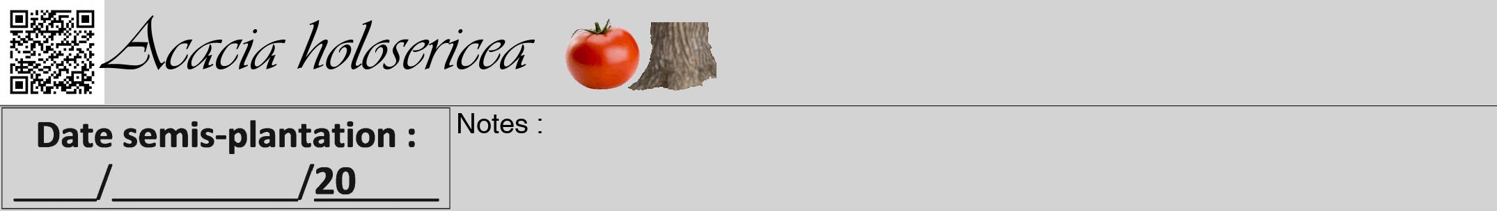 Étiquette de : Acacia holosericea - format a - style noire56viv avec qrcode et comestibilité simplifiée