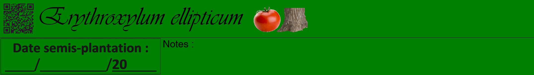 Étiquette de : Erythroxylum ellipticum - format a - style noire9viv avec qrcode et comestibilité simplifiée