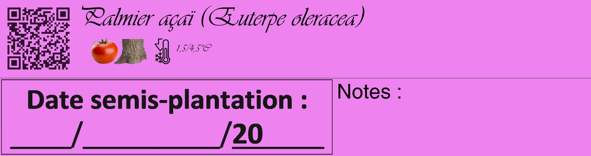 Étiquette de : Euterpe oleracea - format c - style noire53_basique_basiqueviv avec qrcode et comestibilité simplifiée