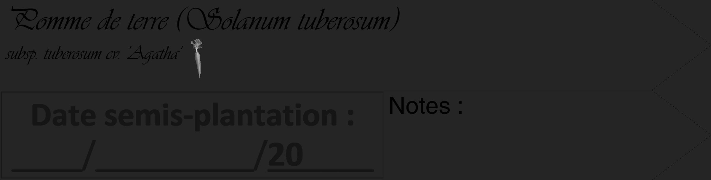 Étiquette de : Solanum tuberosum subsp. tuberosum cv. 'Agatha' - format c - style noire47simple_basique_basiqueviv avec comestibilité simplifiée