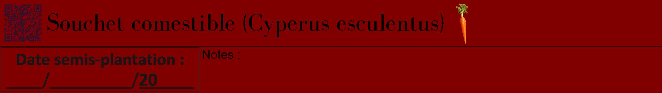 Étiquette de : Cyperus esculentus - format a - style noire29bod avec qrcode et comestibilité simplifiée