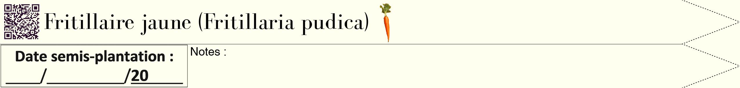 Étiquette de : Fritillaria pudica - format b - style noire19bod avec qrcode et comestibilité simplifiée